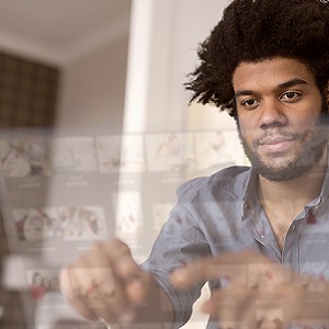 Image of man using advanced technology